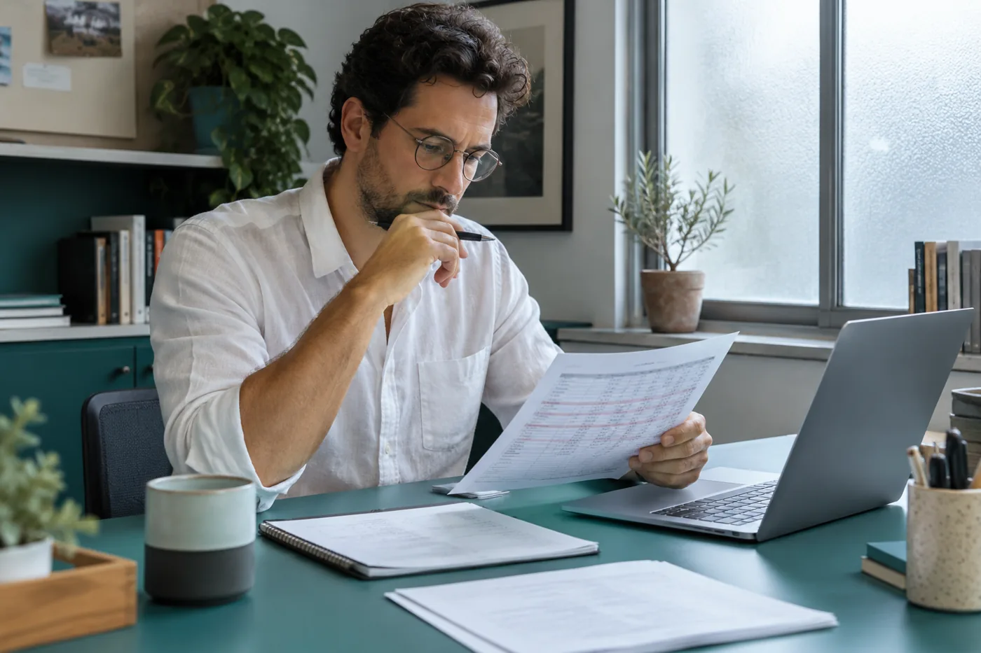 Illustrative scene: Analyst checking a printed data-quality exception ledger