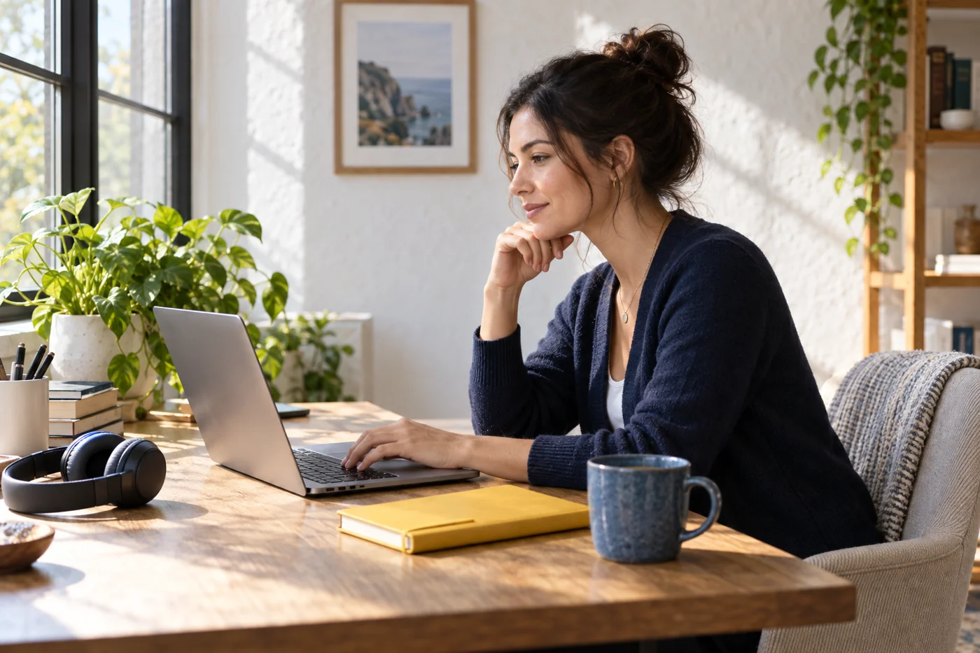 Illustrative remote employee at a laptop